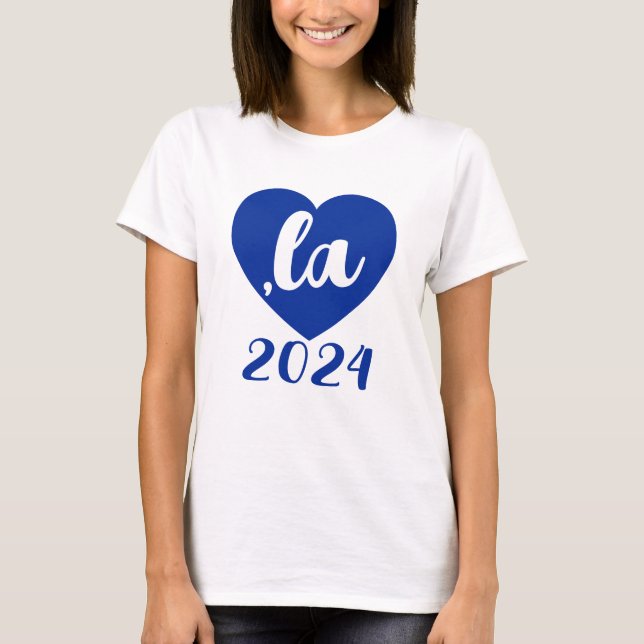 T-shirt , la KAMALA coeur 2024 texte de script bleu (Devant)