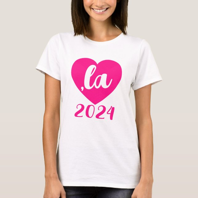 T-shirt , la KAMALA coeur 2024 texte de script rose chaud (Devant)