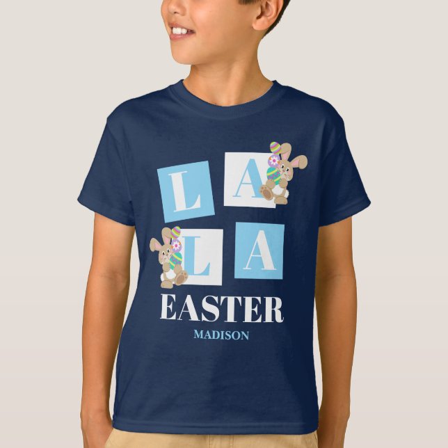 T-shirt La La Easter Cute Bunny Navy Blue Boys (Devant)
