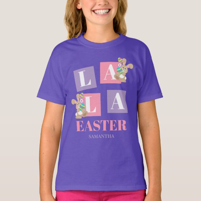 T-shirt La La Easter Cute Bunny Purple Girls (Devant)
