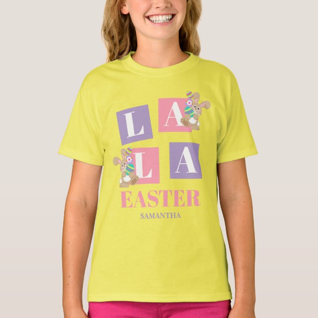 T-shirt La La Easter Cute Bunny Yellow Girls (Devant)