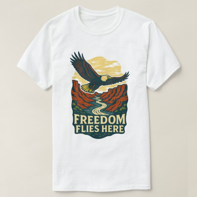 T-shirt La Liberté vole ici Rétro Eagle (Design devant)