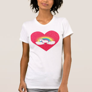 T-shirt La licorne blanche sur le rose d'arc-en-ciel et de