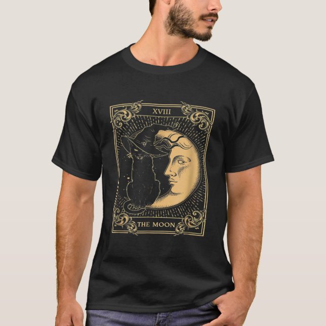 T-shirt La Lune Tarot XVII Inspiré Chat Noir Sorcière Casq (Devant)
