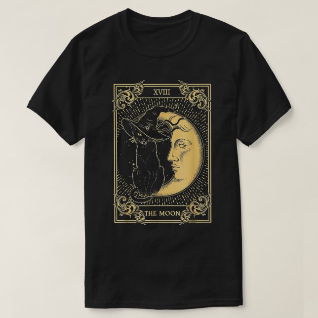 T-shirt La Lune Tarot XVII Inspiré Chat Noir Sorcière Casq (Design devant)