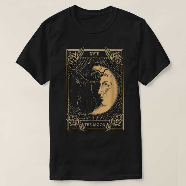 T-shirt La Lune Tarot XVII Inspiré Chat Noir Sorcière Casq (Design devant)
