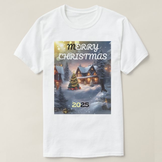 T-shirt La magie de Noël : Un village d'hiver brillant (Design devant)