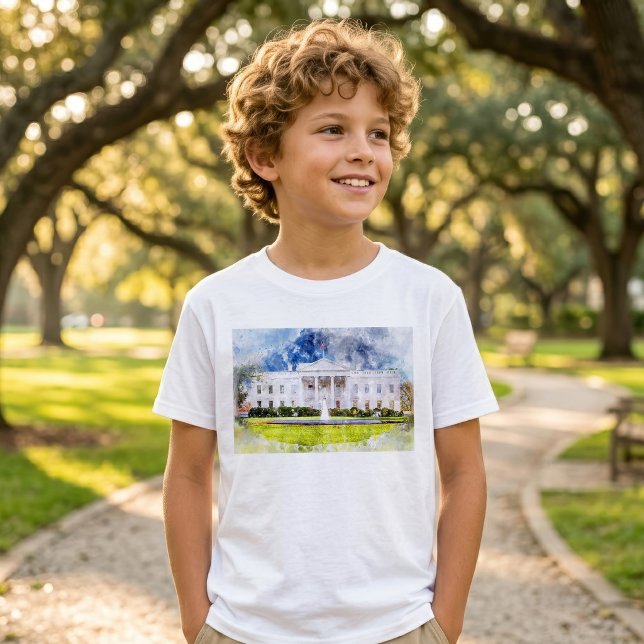 T-shirt La Maison Blanche à Washington DC Aquarelle (The White House in Washington DC Watercolor. Boy Basic White T-Shirt)