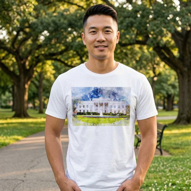 T-shirt La Maison Blanche à Washington DC Aquarelle (The White House in Washington DC Watercolor. Men Basic White T-Shirt)