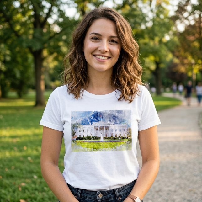 T-shirt La Maison Blanche à Washington DC Aquarelle (The White House in Washington DC Watercolor. Women Basic White T-Shirt)