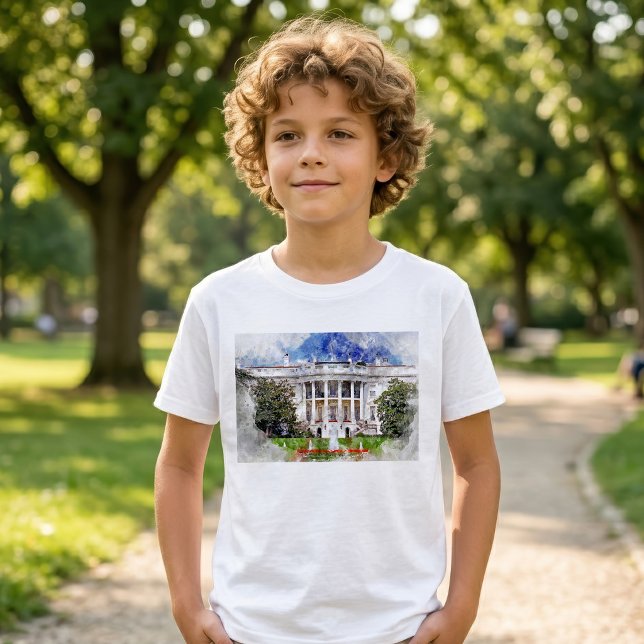 T-shirt La Maison Blanche à Washington DC – Façade Sud (The White House in Washington DC – Southern Facade. Boy Basic White T-Shirt )