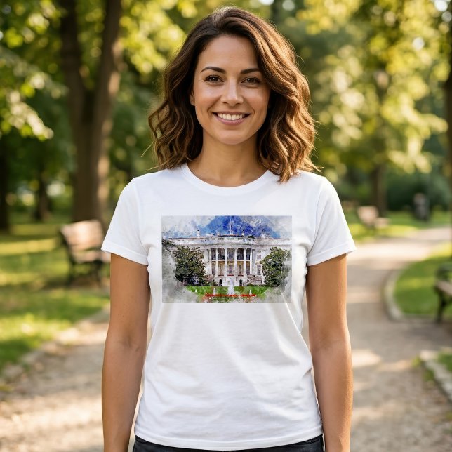T-shirt La Maison Blanche à Washington DC – Façade sud (The White House in Washington DC – Southern Facade. Women Basic White T-Shirt )