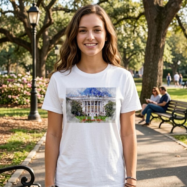 T-shirt La Maison Blanche à Washington DC – Façade sud (The White House in Washington DC – Southern Facade. Girl Basic White T-Shirt )