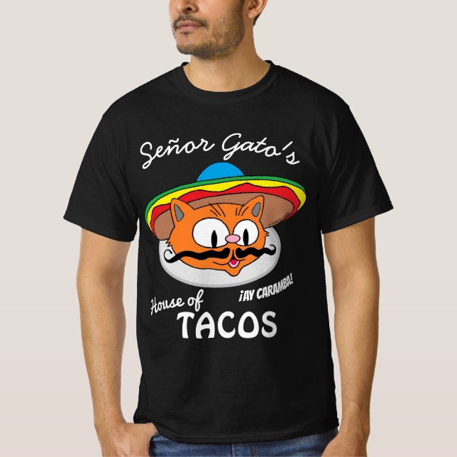 T-shirt La Maison des Tacos de Señor Gato, chat caricatura (Devant)