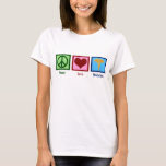 T-shirt La médecine de l'amour pour la paix<br><div class="desc">Un signe de paix,  un coeur et le symbole médical. Un grand cadeau de médecin,  d'infirmière ou d'EMT.</div>