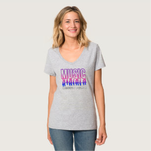 T-shirt La musique connecte les gens   Cou-V pour femmes