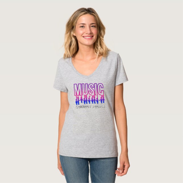 T-shirt La musique connecte les gens | Cou-V pour femmes (Devant entier)