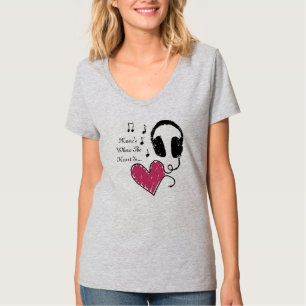 T-shirt La musique est là où le coeur est casque V-Neck Te