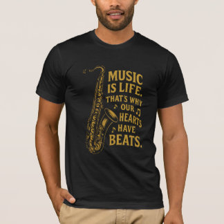 T-shirt La musique est la vie - Vintage or Saxophone Jazz