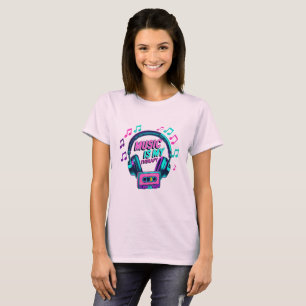 T-shirt La musique est ma thérapie - Casques rétro Graphiq
