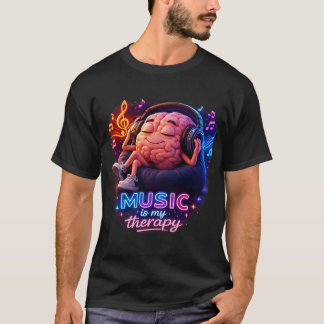 T-shirt La musique est ma thérapie Néon Graphique Cerveau