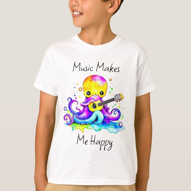 T-shirt La Musique Me Rend Heureux | Octopus Jouer de la g (Devant)