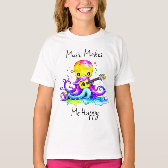 T-shirt La Musique Me Rend Heureux | Octopus Jouer de la g (Devant)