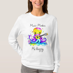 T-shirt La musique me rend heureux   Pieuvre jouant de la 
