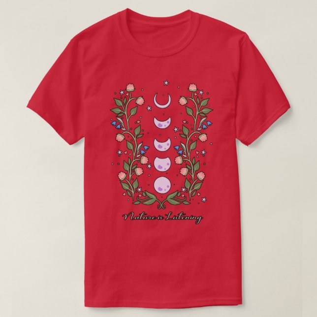 T-shirt La nature écoute les fleurs phases lune (Design devant)