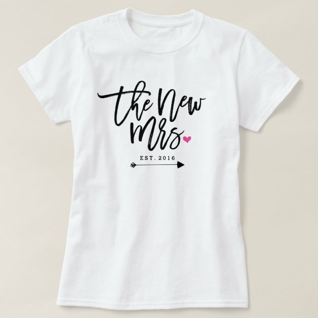 T-shirt La Nouvelle Mme Est. Année de votre Mariage (Design devant)