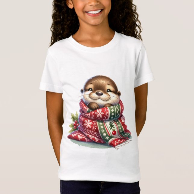T-Shirt La Otter de Noël dans une écharpe (Devant)
