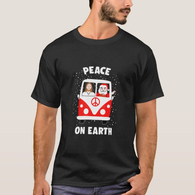 T-shirt La Paix Est Sur Terre Père Noël Et Jesus Hippie Fa (Devant)