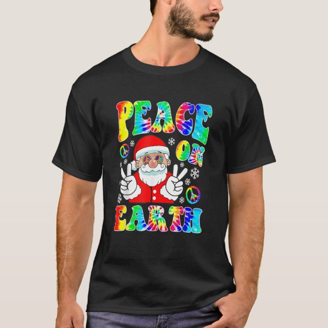 T-shirt La Paix Hippie Sur Terre Boho Noël Père Noël (Devant)