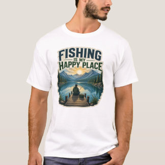 T-shirt La pêche est mon endroit heureux Vintage pêcheur d
