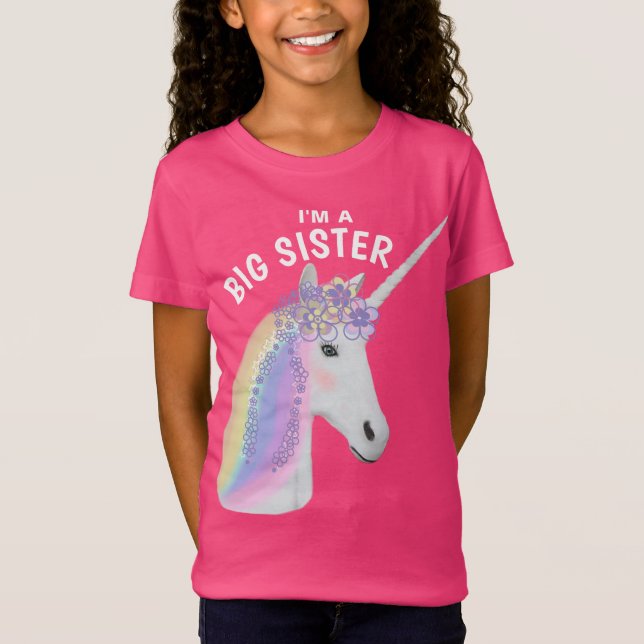 T-Shirt La petite soeur Unicorn rose (Devant)