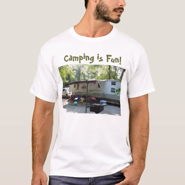 T-shirt la photo de camping, camping est amusement ! (Devant)