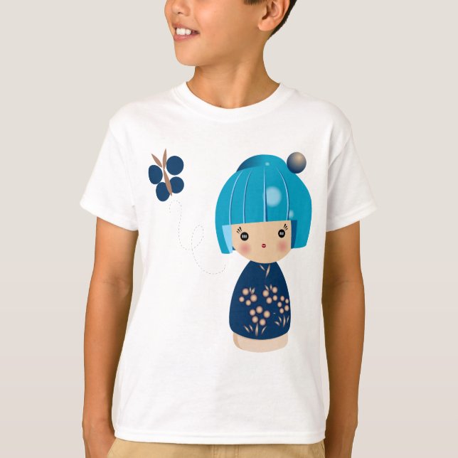 T-shirt La pièce en t de Kokeshi des enfants bleus de (Devant)