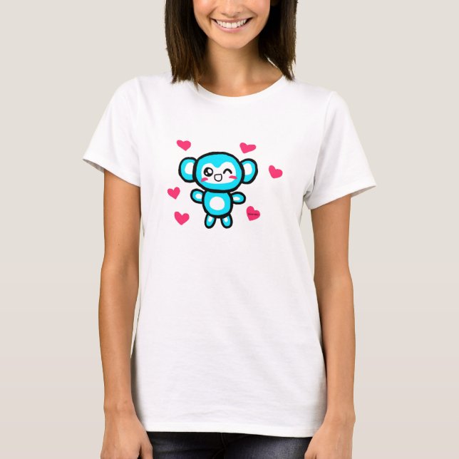 T-shirt La pièce en t des femmes de singe de Kawaii (Devant)