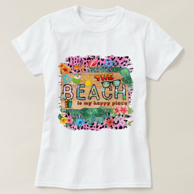 T-shirt La plage est mon endroit heureux (Design devant)
