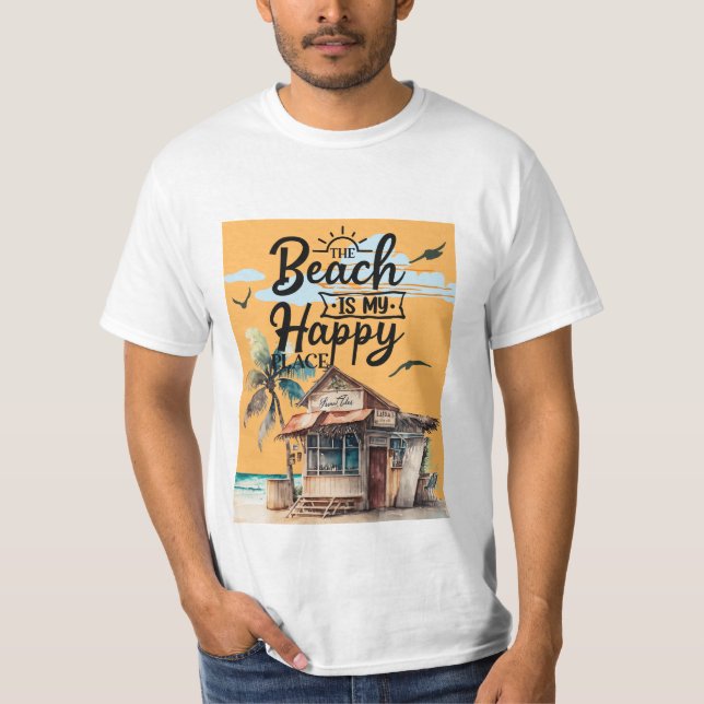 T-shirt La plage est mon endroit heureux été (Devant)