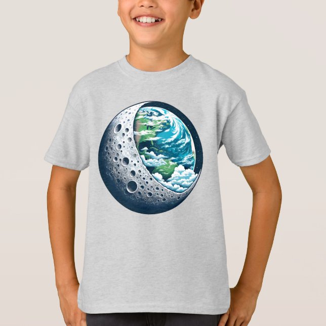 T-shirt La planète Terre et sa lune : Merveille céleste Un (Devant)