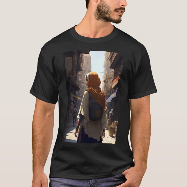 T-shirt La promenade de la femme d'Anime Arab est au centr (Devant)