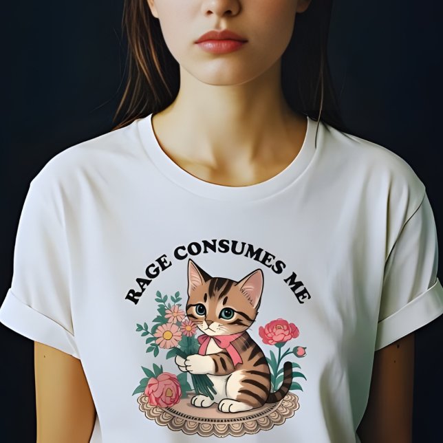 T-shirt La Rage Me Consume Chat Fleur Mignon Chat Mème (Créateur téléchargé)