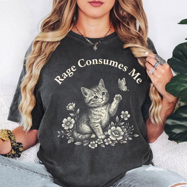 T-shirt La Rage Me Consume Mignon Chat Papillon Fleurs (Créateur téléchargé)