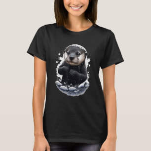 T-shirt La Rivière Hipster Otter Aime Glisser Dans La Neig