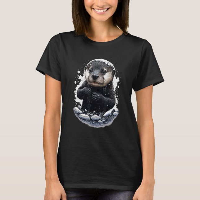 T-shirt La Rivière Hipster Otter Aime Glisser Dans La Neig (Devant)