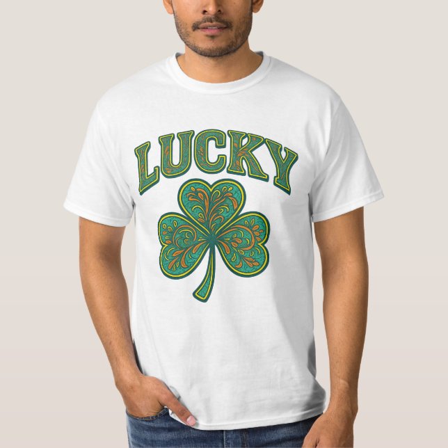T-shirt La Saint-Patrick | Art de trèfle chanceux orné (Devant)