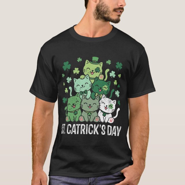 T-shirt La Saint-Patrick Fête des Chats Drôle Shamrock (Devant)