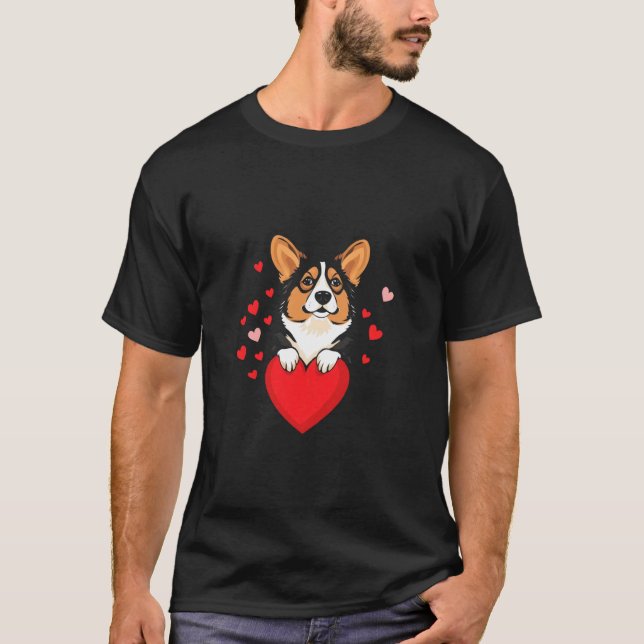T-shirt La Saint-Valentin Corgi Cœur (Devant)