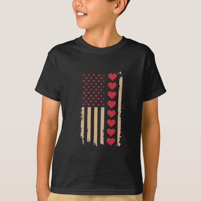 T-shirt La Saint-Valentin Drapeaux américains Cœurs  (Devant)